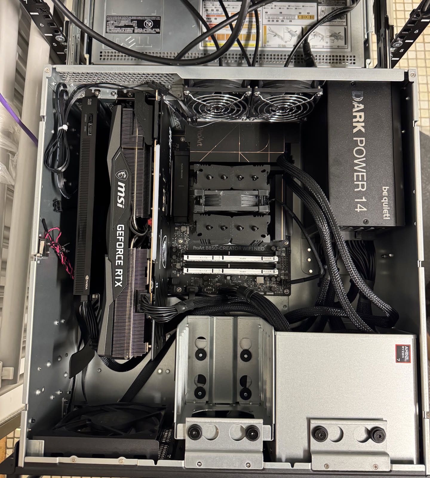 The RTX PRO 4000 and the MSI RTX 3090 Ti installed side by side in the AI node